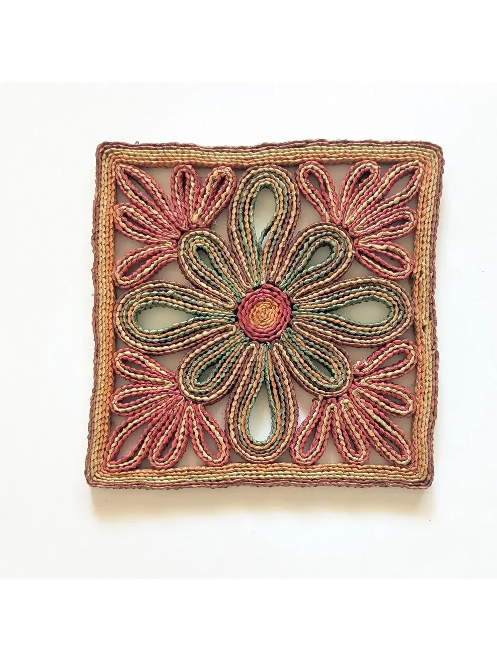 Colorful Vintage Woven Straw & Raffia Trivets